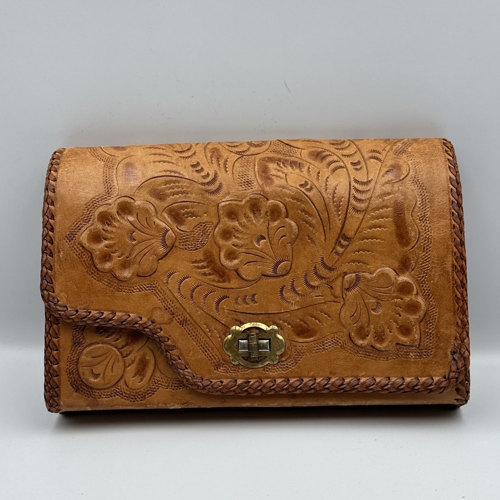Handmade‎ Rawhide Leather Reversible Purse Handbag Floral Western Style